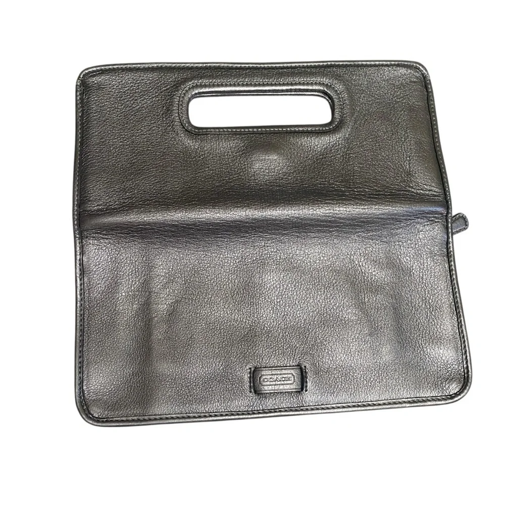 Coach Metallic Gunmetal Flap Clutch To Handbag